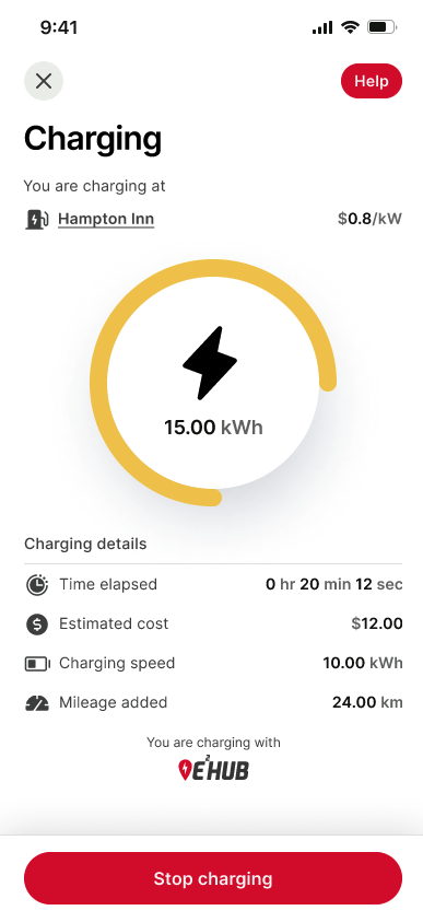 E²HUB Mobile App Interface - Smart EV charging management